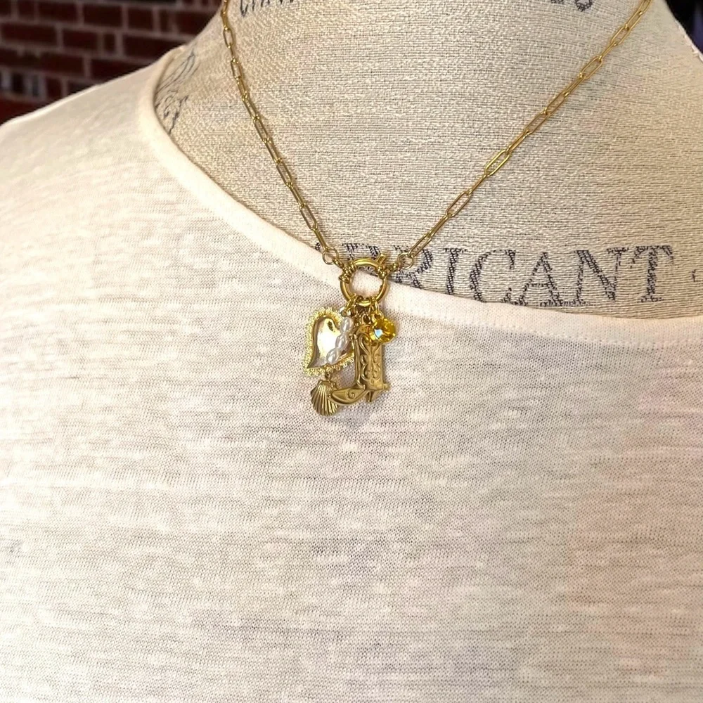 Gold Toned Charm Necklace Coastal Cowgirl
